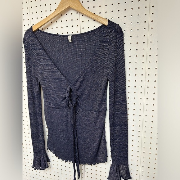Free People Say When Navy Metallic Long Sleeve Top - Picture 5 of 5